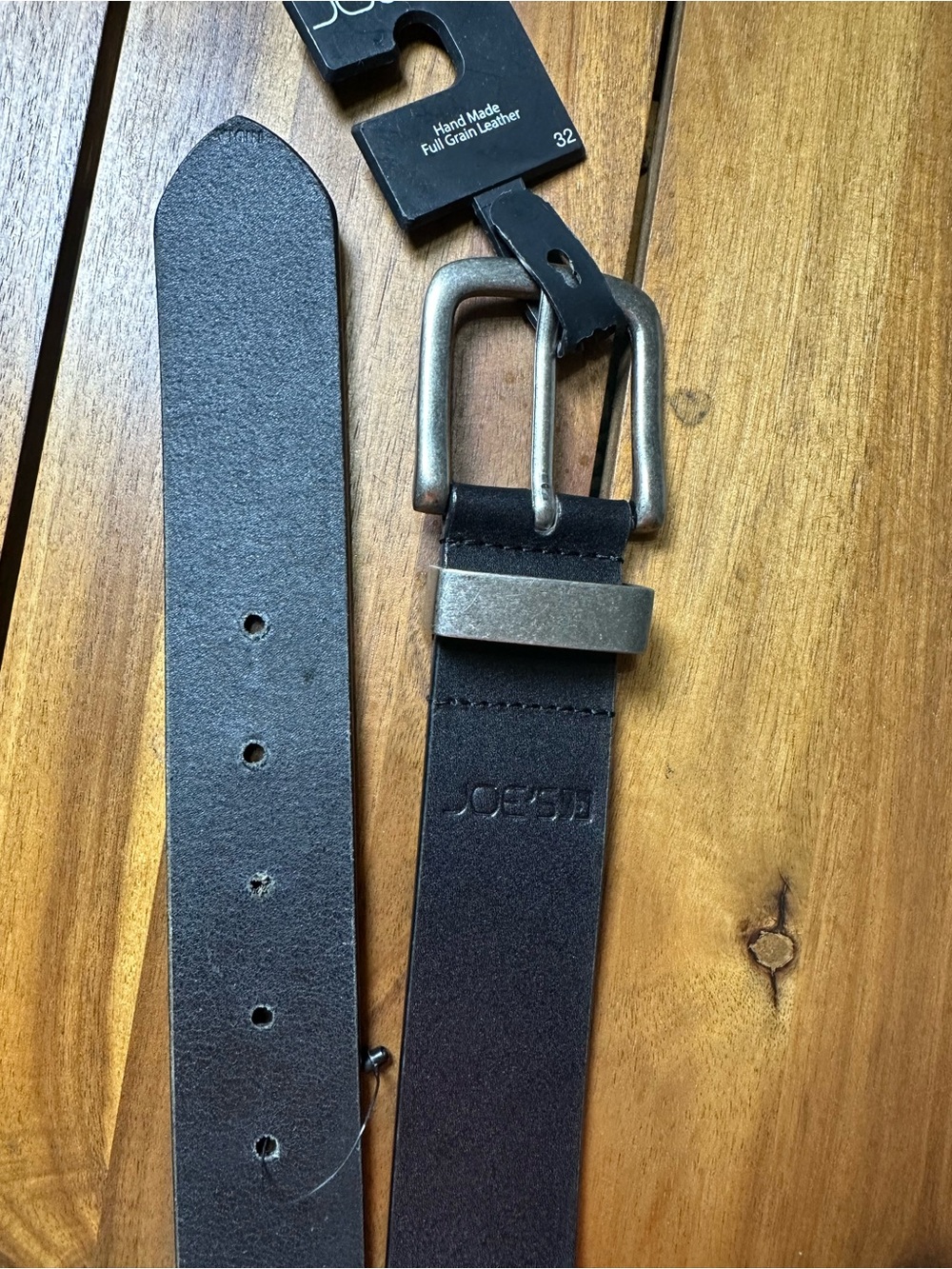 Joe's Jeans Black Leather Belt with Brushed Metal Buckle, Men’s Size 32